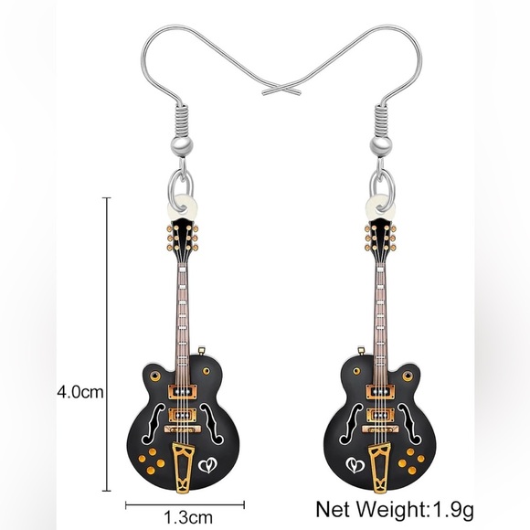 NWT-Black Guitar Earrings - Picture 3 of 4